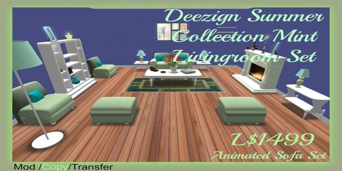 DeeZign Summer Collection Mint Livingroom Set/Boxed