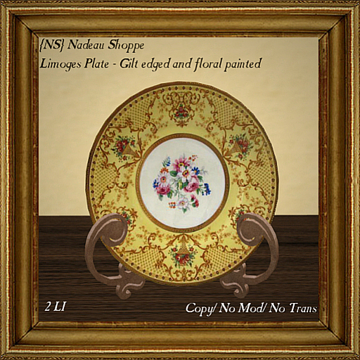 {NS}   Limoges plate - Gilt Edged, Floral Painted