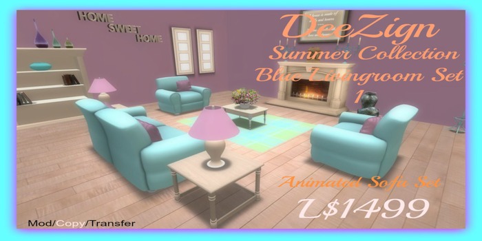 DeeZign Summer Collection Blue Livingroom Set/Boxed