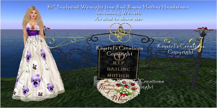 KC2 Sculpted Wrought Iron Red Roses Mother Headstone (Rezz Me)