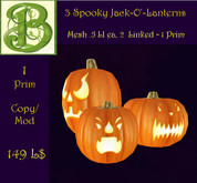 3 Mesh Spooky Jack-o-Lanterns, 3 in 1 object, .5LI  linked + 1 Prim
