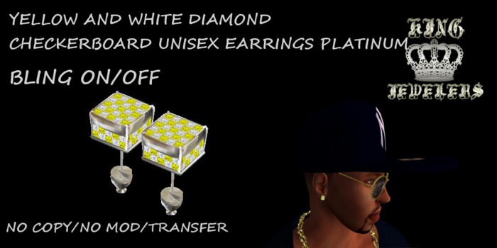 KJ-MICRO PAVE EARRINGS CHECKERBOARD YELLOW/WHITE PLATIN (BOXED)