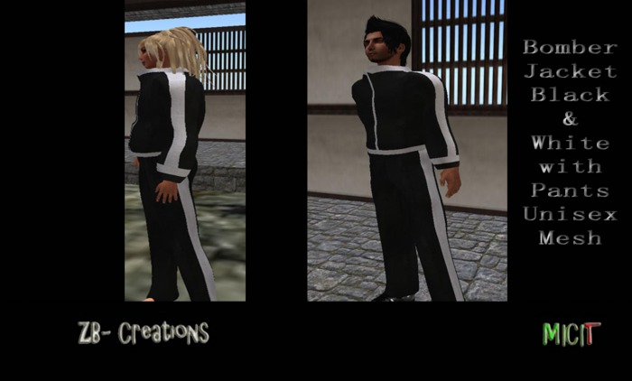 ZB- Black & White Bomber Jacket Set [Mesh]