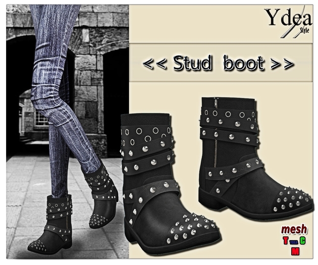 Leather Stud Boot grey