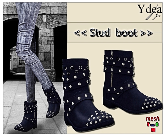 Leather Stud Boot navy
