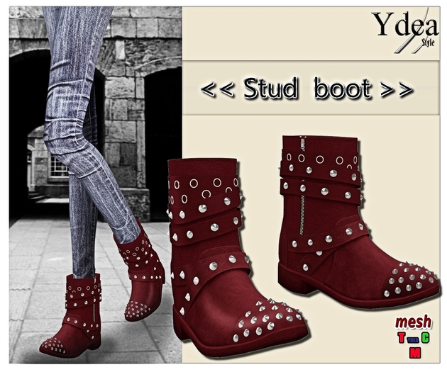 Leather Stud Boot red