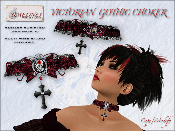 Timelines Victorian gothic choker in black & red