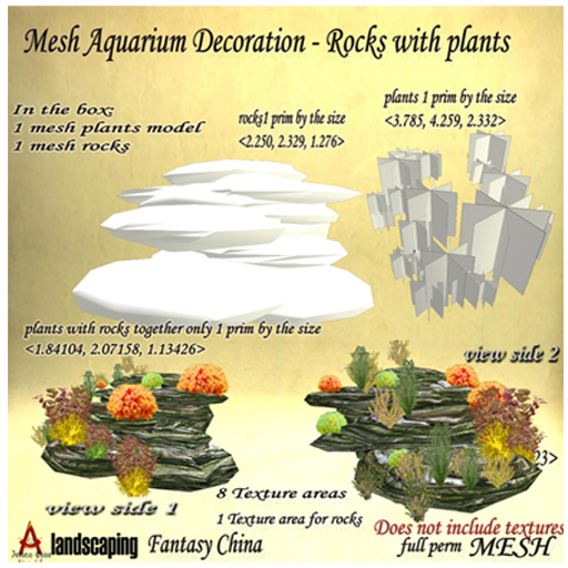 Mesh Aquarium Decoration-Rocks with Plants full perm 