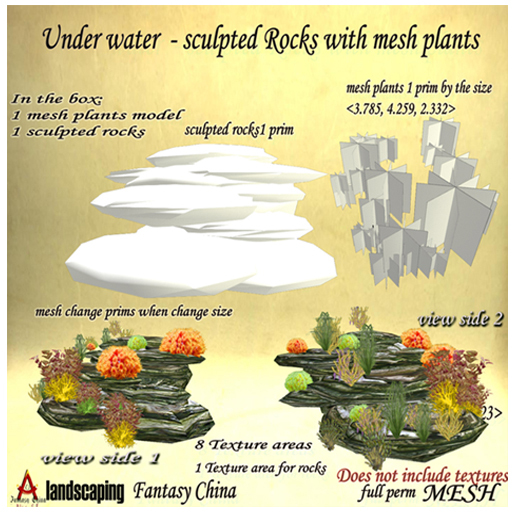 Under water  - sculpted Rocks with mesh plants full perm 