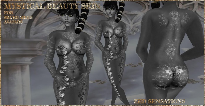 Zed Sensations*.Mystical Beauty skin black/silver for magical micro mesh pixie avatars