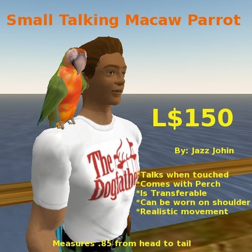 Green Talking Macaw small w/perch