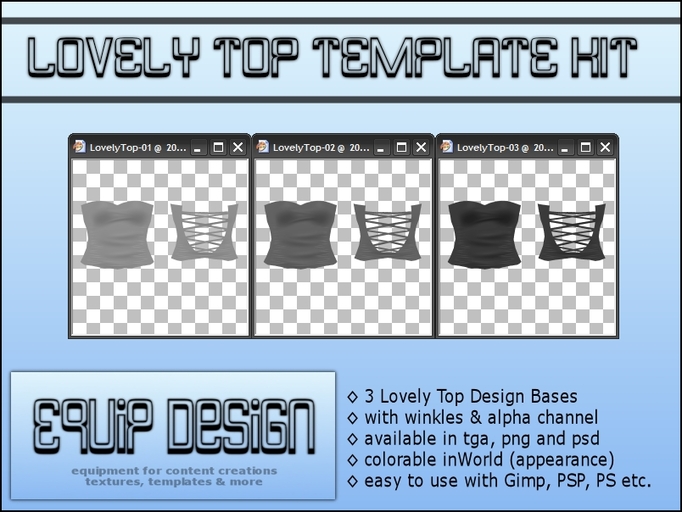 Lovely Top Template Kit (tga, png, psd) over 50% OFF