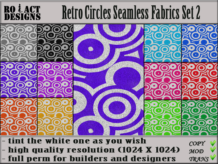 Ro!Act Designs 12 Retro Circles Seamless Fabrics Set 2