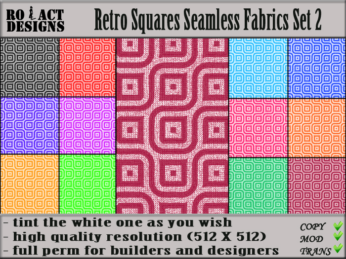 Ro!Act Designs 12 Retro Squares Seamless Fabrics Set 2