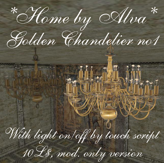 *HOME by Alva* Golden chandelier no 1, with light script, -50%