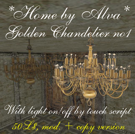 *HOME by Alva* Golden chandelier no 1, MOD. + COPY version, with light script, -50%