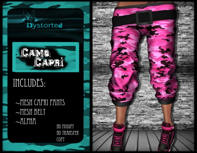 .:Dystorted Camo Capri Pink