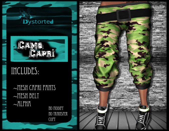 .:Dystorted Camo Capri Green