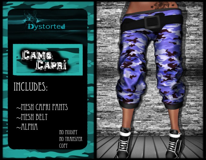 .:Dystorted Camo Capri Blue