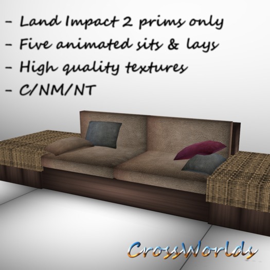 2 Prim Mesh Sofa - Beige Leather & Straw