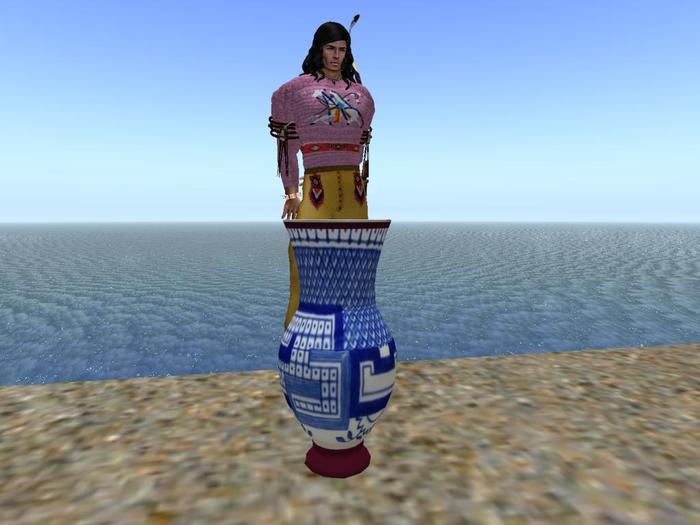Pottery Vase Blue Willow Pattern tall can modify
