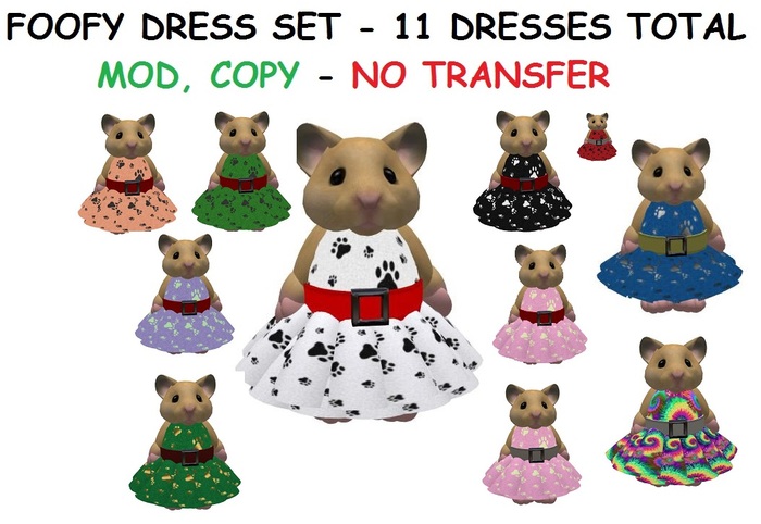 TINY FOOFY POOFY PAW PRINT DRESS SET FOR TINIES 11 DRESS TOTAL!!