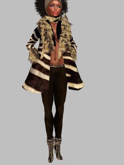 coat zebra with boots and scarf bird