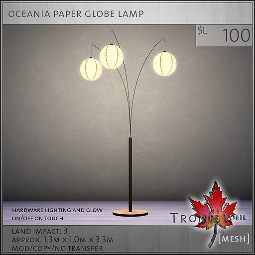Second Life Marketplace Trompe Loeil Oceania Paper Globe Lamp [mesh]