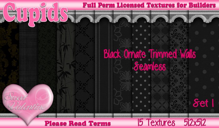 *Cupids Textures * 15 BLACK ORNATE TRIMMED WALLS set 1