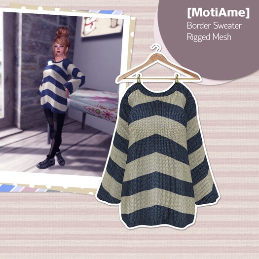 [MotiAme] Border Sweater - Blue