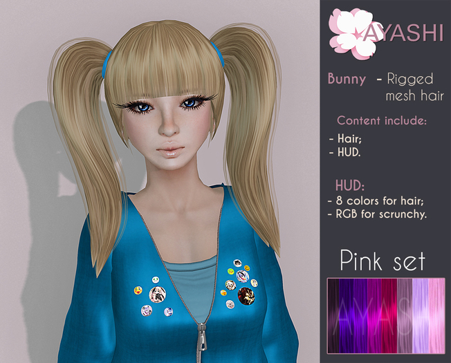 [^.^Ayashi^.^] Bunny hair-Pink set (Rigged mesh)