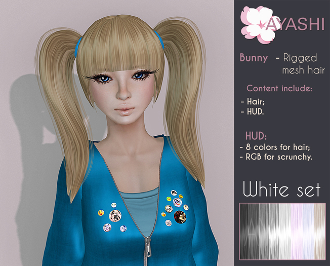 [^.^Ayashi^.^] Bunny hair-White set (Rigged mesh)