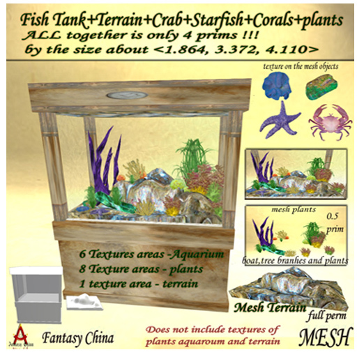Aquarium Fish Tank+Terrain+Crab+Starfish+Corals+plants FULL PERM 