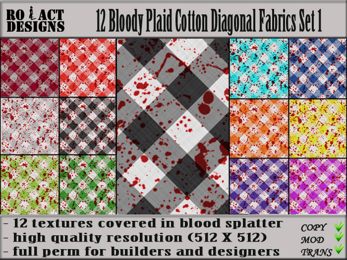 Ro!Act Designs 12 Bloody Plaid Cotton Diagonal Fabrics Set 1
