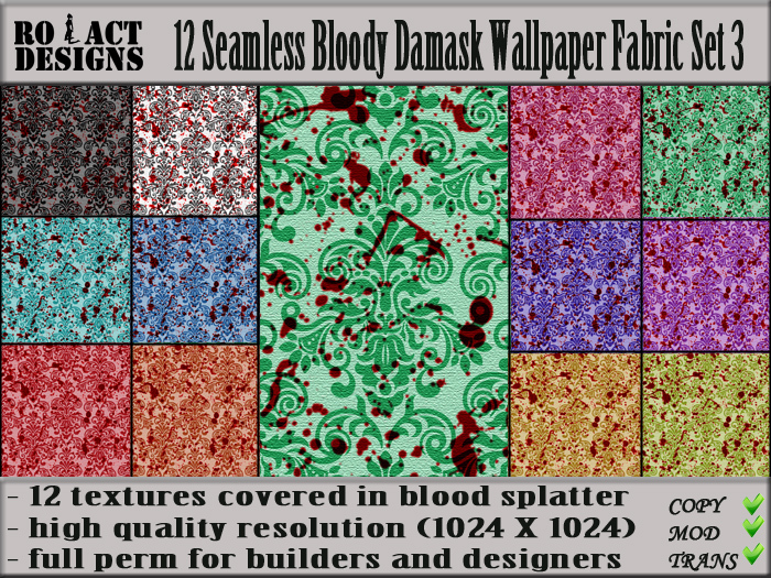 Ro!Act Designs 12 Seamless Bloody Damask Wallpaper Fabric Set 3