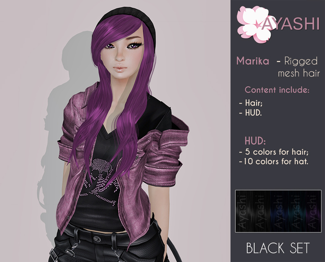 [^.^Ayashi^.^] Marika-Black (RIGGED MESH hair)