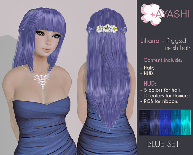 [^.^Ayashi^.^] Liliana-Blue (RIGGED MESH hair)