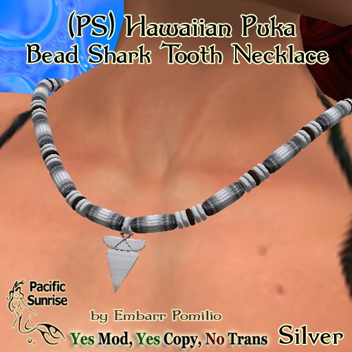 (PS) Hawaiian Puka Bead Sharktooth Necklace (Silver)