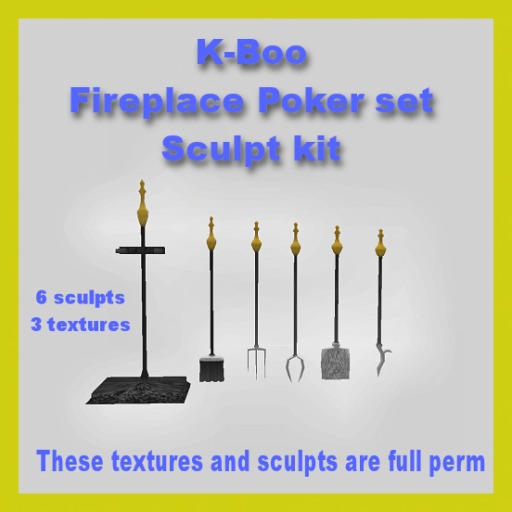 Second Life Marketplace kboo fireplace poker set sculpt kit boxed