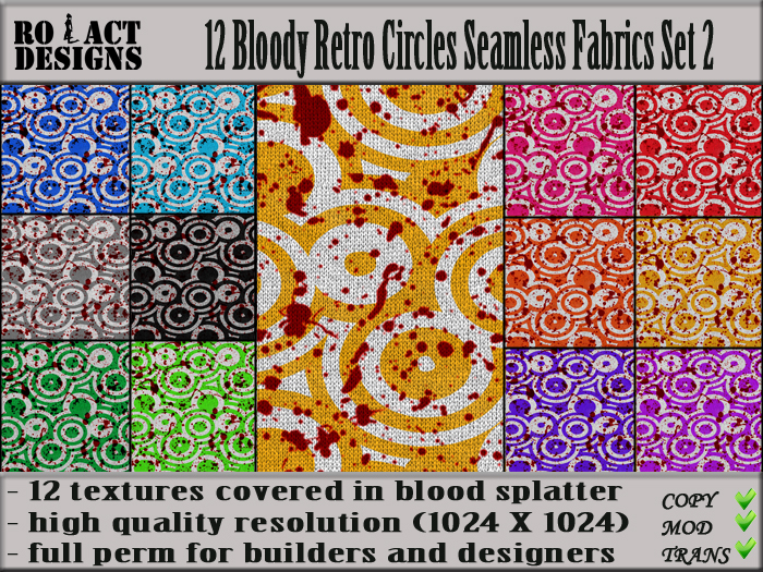 Ro!Act Designs 12 Bloody Retro Circles Seamless Fabrics Set 2