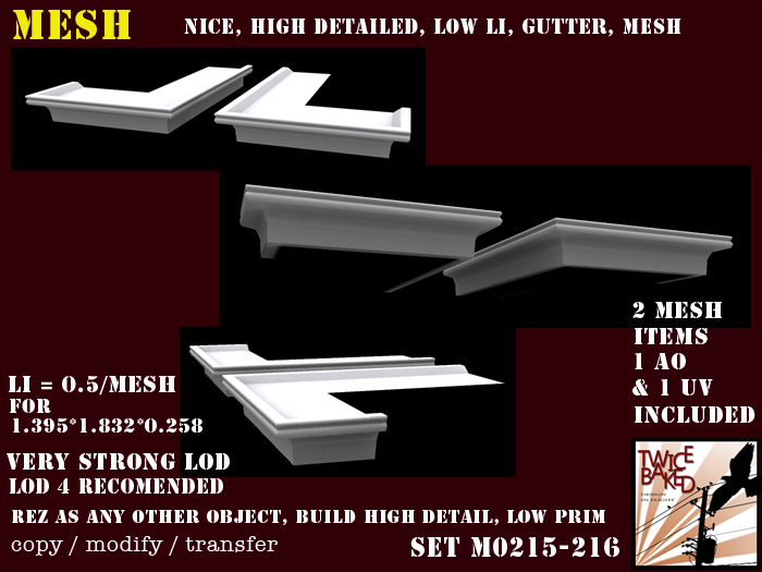 High detailed FP mesh Gutter, corner, 1 side closed M0215 M0216