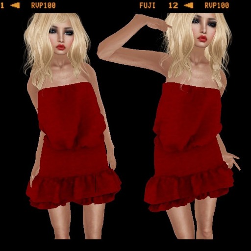 Mesh Red strapless ruffled dress
