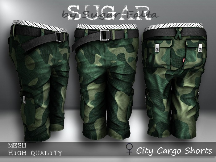 SUGAR City Cargo Shorts FEMALE GREEN CAMO Boxed
