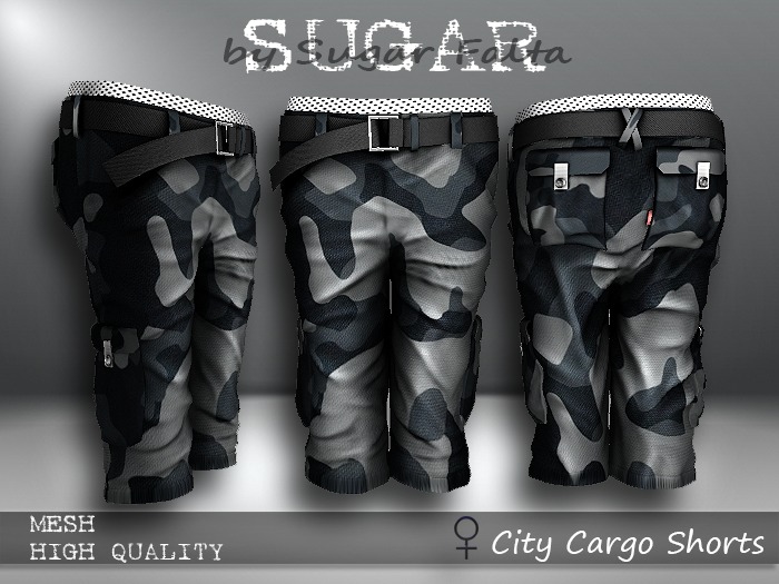SUGAR City Cargo Shorts FEMALE GREY CAMO Boxed