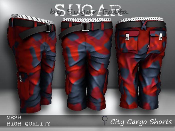 SUGAR City Cargo Shorts FEMALE RED CAMO Boxed