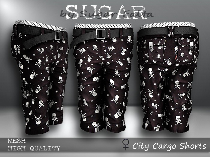 SUGAR City Cargo Shorts FEMALE STARS n SKULLS Boxed