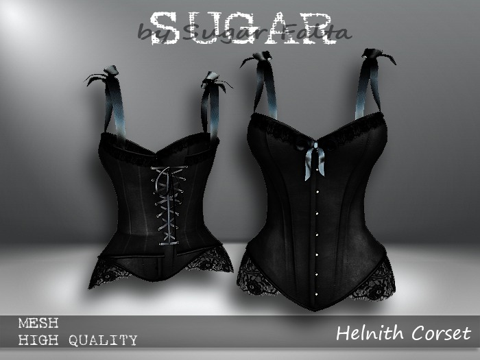 SUGAR Helnith Corset BLACK LEATHER Boxed