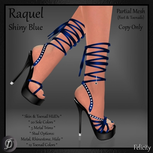 *Felicity* Raquel Stilettos - Shiny Blue High Heels Partial Mesh (20 Shoe Sole Colors, Trim & Stud Options) Sandals