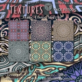 [FET005] 6 1024px Historical Garment Fabrics in Colorful Tan, Aqua, Blue, and Green Dyed Patterns by E&D ENGINEERING