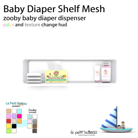Second Life Marketplace Le Petit Bateau Diaper Shelf & Dispenser, Mesh,